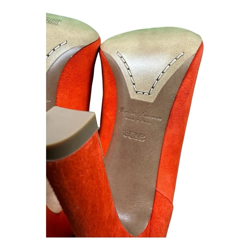 Ralph Lauren Purple Label Cenza Orange Kidsuede Women’s Heel Size 36.5B NIB